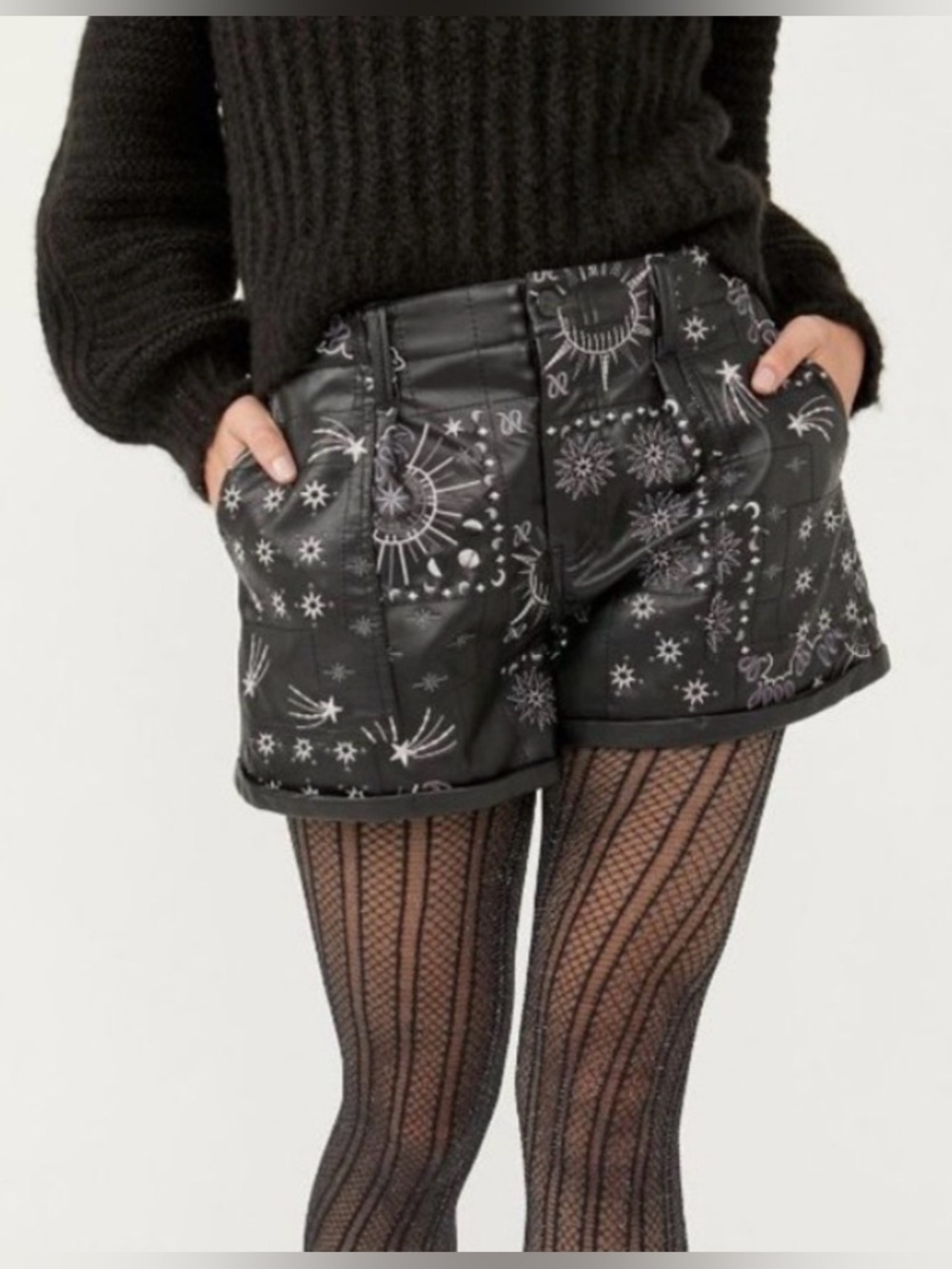 Free people embroidered faux leather shorts
